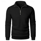 Quarter-Zip Pullover Men's Grey Stand Collar Sweatshirt – Casual, Office, Everyday Wear