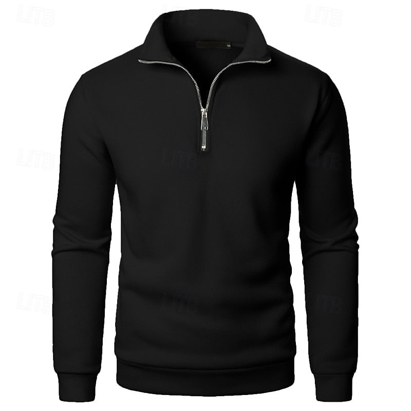 Quarter-Zip Pullover Men's Grey Stand Collar Sweatshirt – Casual, Office, Everyday Wear