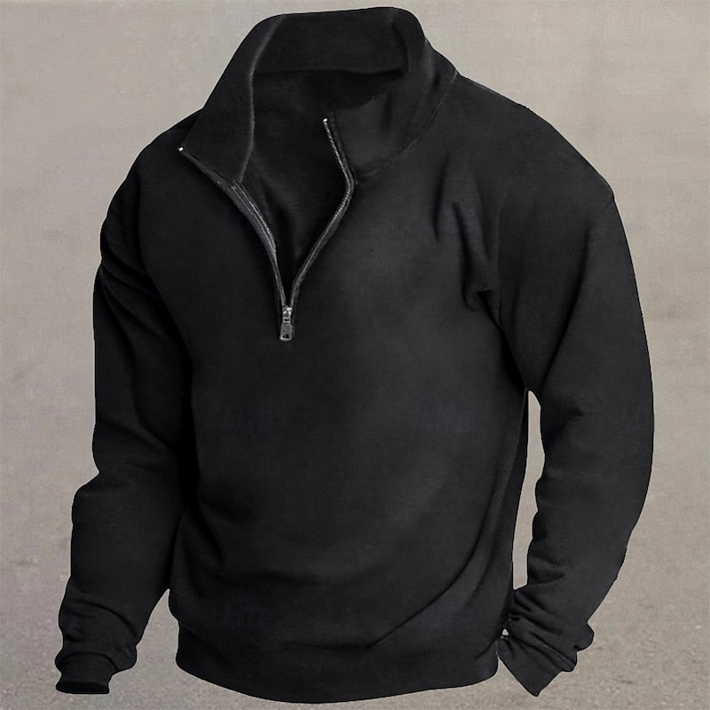 Quarter-Zip Pullover Men's Grey Stand Collar Sweatshirt – Casual, Office, Everyday, Gift