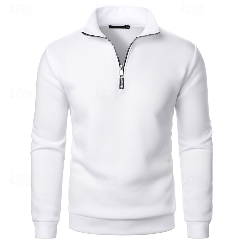 Quarter-Zip Pullover Men's Grey Stand Collar Sweatshirt – Casual, Office, Everyday Wear