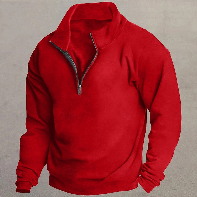 Quarter-Zip Pullover Men's Grey Stand Collar Sweatshirt – Casual, Office, Everyday, Gift