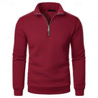 Quarter-Zip Pullover Men's Grey Stand Collar Sweatshirt – Casual, Office, Everyday Wear