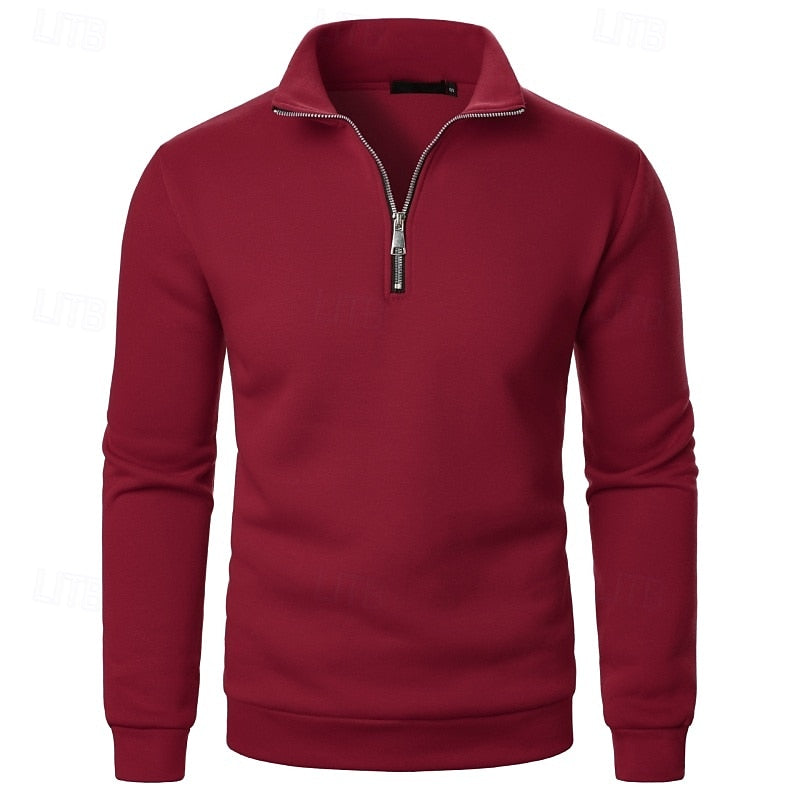 Quarter-Zip Pullover Men's Grey Stand Collar Sweatshirt – Casual, Office, Everyday Wear