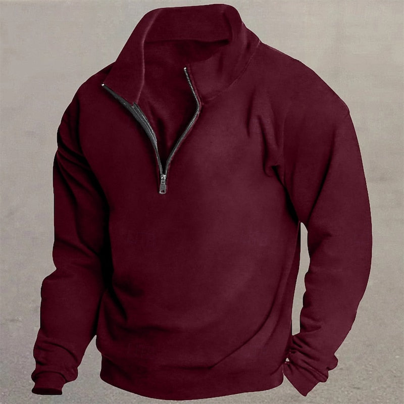 Quarter-Zip Pullover Men's Grey Stand Collar Sweatshirt – Casual, Office, Everyday, Gift