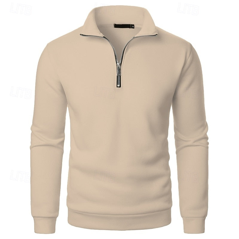 Quarter-Zip Pullover Men's Grey Stand Collar Sweatshirt – Casual, Office, Everyday Wear
