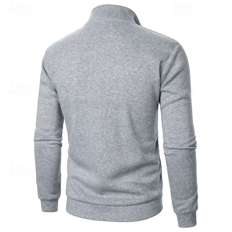 Quarter-Zip Pullover Men's Grey Stand Collar Sweatshirt – Casual, Office, Everyday Wear