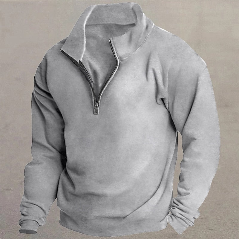 Quarter-Zip Pullover Men's Grey Stand Collar Sweatshirt – Casual, Office, Everyday, Gift