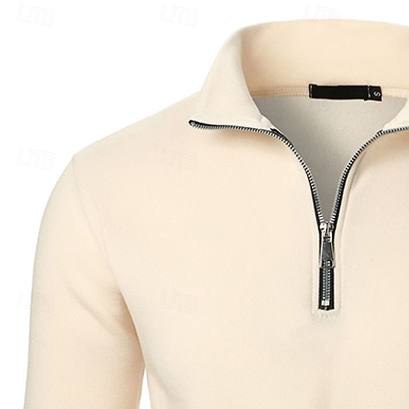 Quarter-Zip Pullover Men's Grey Stand Collar Sweatshirt – Casual, Office, Everyday Wear