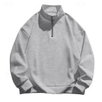 Quarter-Zip Pullover Men's Grey Stand Collar Sweatshirt – Casual, Office, Everyday, Gift