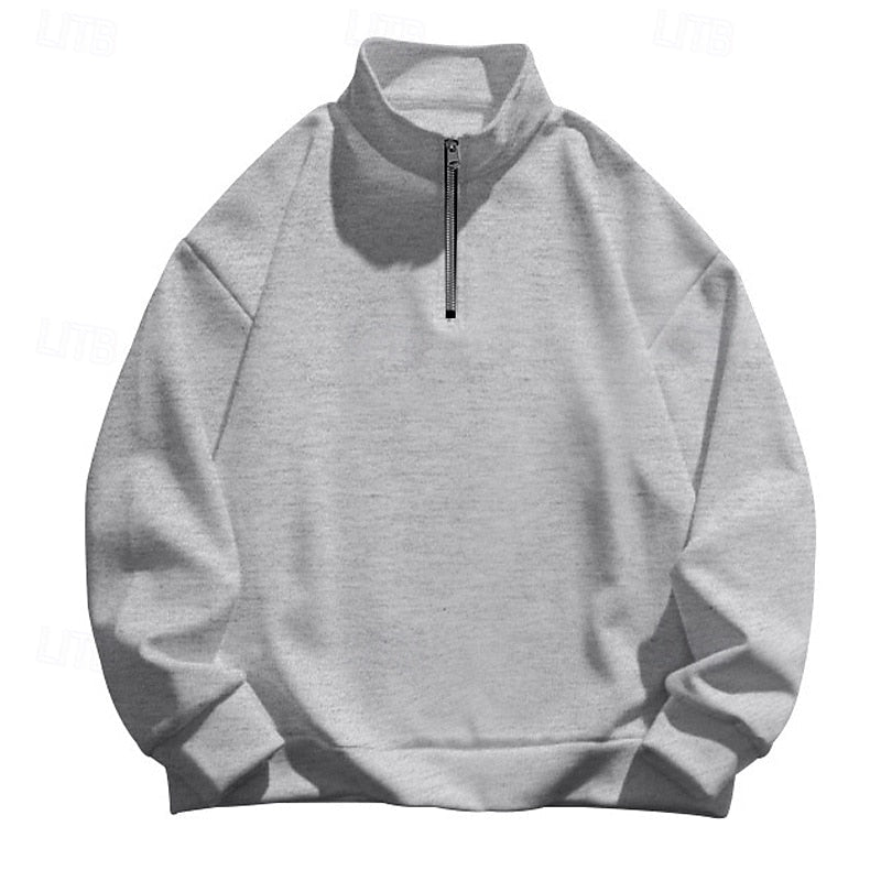 Quarter-Zip Pullover Men's Grey Stand Collar Sweatshirt – Casual, Office, Everyday, Gift