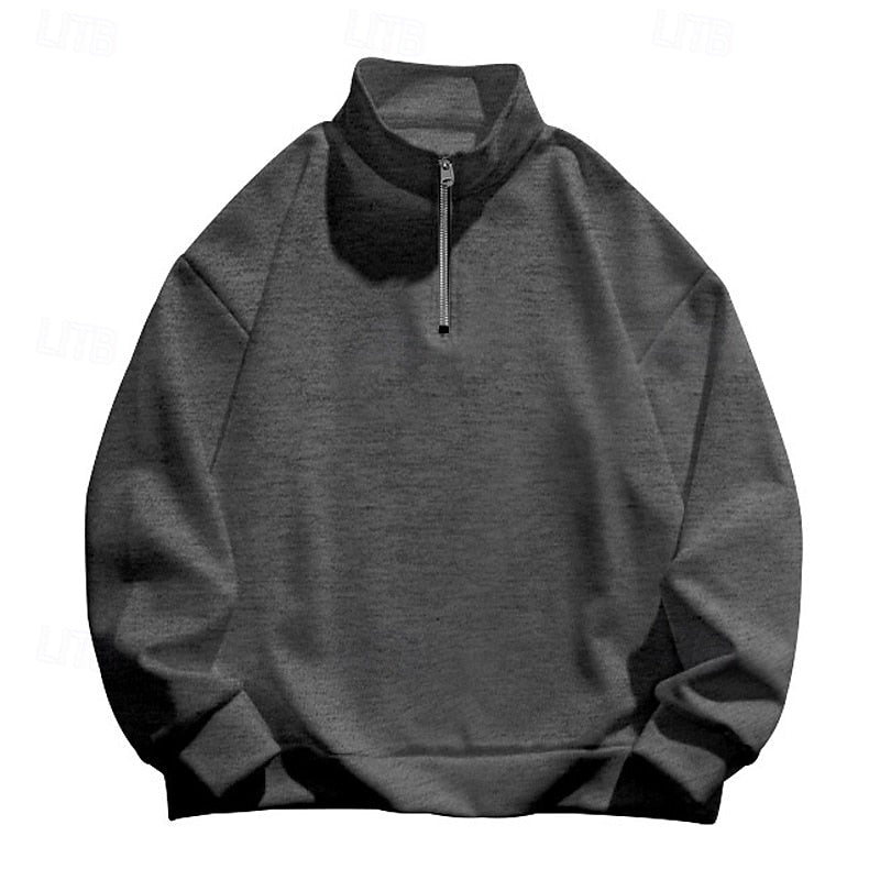 Quarter-Zip Pullover Men's Grey Stand Collar Sweatshirt – Casual, Office, Everyday, Gift