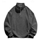 Quarter-Zip Pullover Men's Grey Stand Collar Sweatshirt – Casual, Office, Everyday, Gift