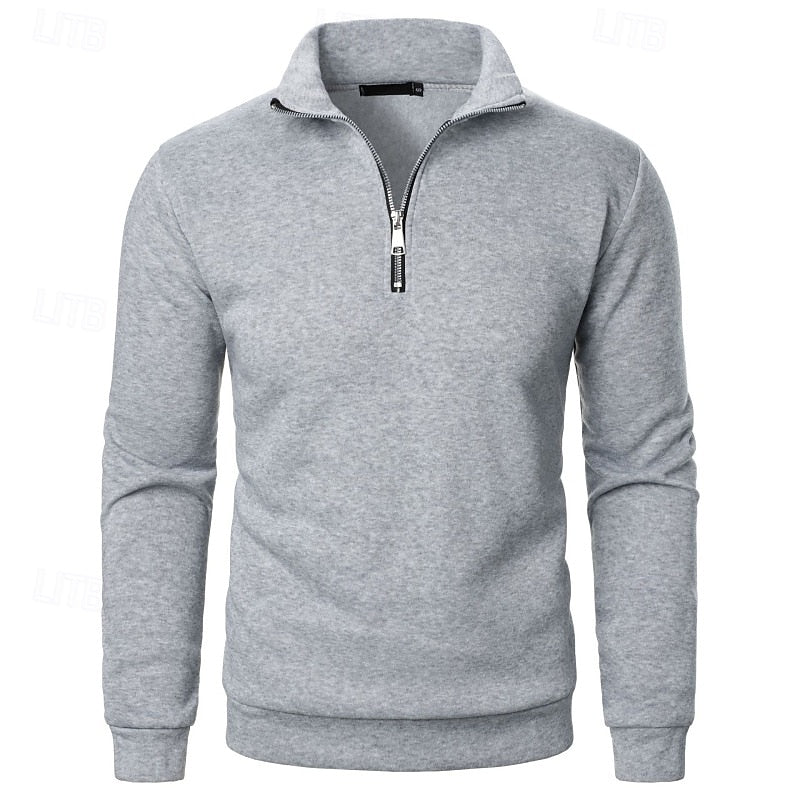 Quarter-Zip Pullover Men's Grey Stand Collar Sweatshirt – Casual, Office, Everyday Wear