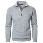 Quarter-Zip Pullover Men's Grey Stand Collar Sweatshirt – Casual, Office, Everyday Wear