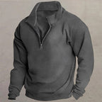 Quarter-Zip Pullover Men's Grey Stand Collar Sweatshirt – Casual, Office, Everyday, Gift