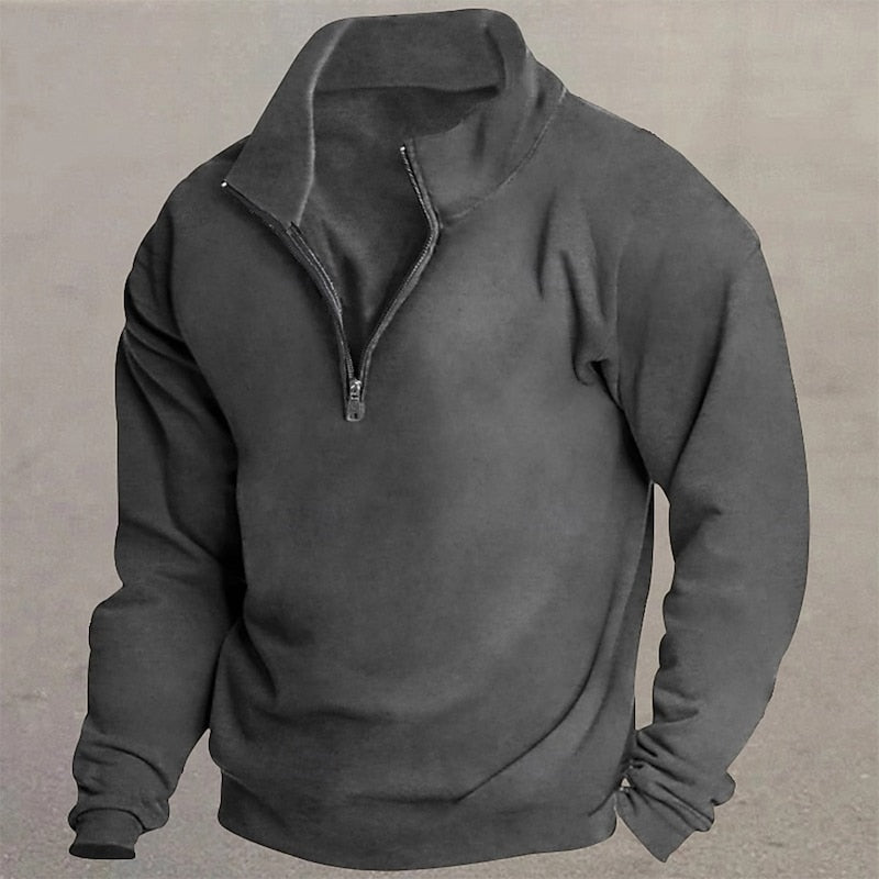 Quarter-Zip Pullover Men's Grey Stand Collar Sweatshirt – Casual, Office, Everyday, Gift