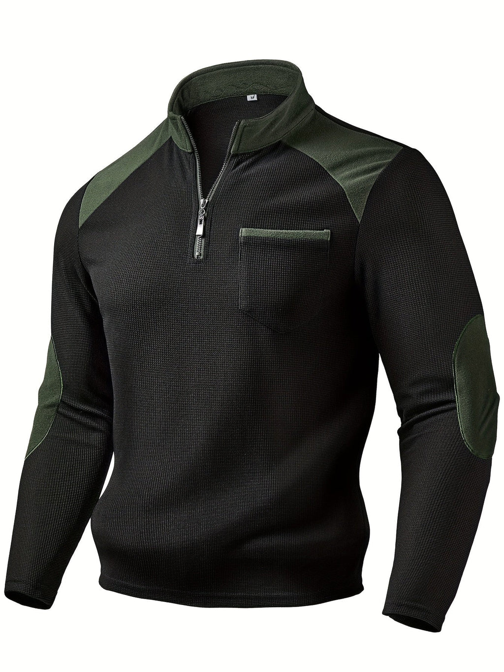 Quarter-Zip Pullover Men's Ribbed Colour-Block Black Green Stand Collar – Casual, Office, Gift