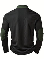 Quarter-Zip Pullover Men's Ribbed Colour-Block Black Green Stand Collar – Casual, Office, Gift