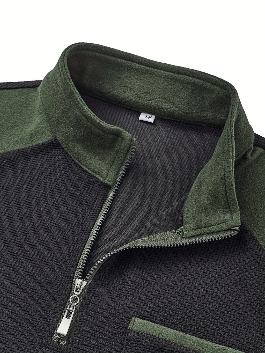 Quarter-Zip Pullover Men's Ribbed Colour-Block Black Green Stand Collar – Casual, Office, Gift