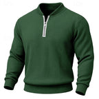 Quarter-Zip Pullover Ribbed Knit Green Men's Long Sleeve Sweater – Casual, Office, Gift