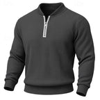Quarter-Zip Pullover Ribbed Knit Green Men's Long Sleeve Sweater – Casual, Office, Gift