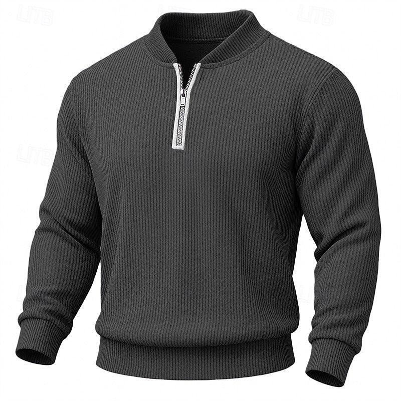 Quarter-Zip Pullover Ribbed Knit Green Men's Long Sleeve Sweater – Casual, Office, Gift