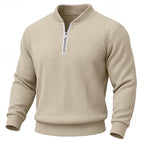 Quarter-Zip Pullover Ribbed Knit Green Men's Long Sleeve Sweater – Casual, Office, Gift