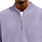 Quarter-Zip Pullover Ribbed Knit Green Men's Long Sleeve Sweater – Casual, Office, Gift