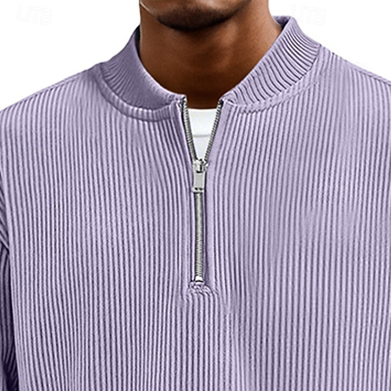Quarter-Zip Pullover Ribbed Knit Green Men's Long Sleeve Sweater – Casual, Office, Gift