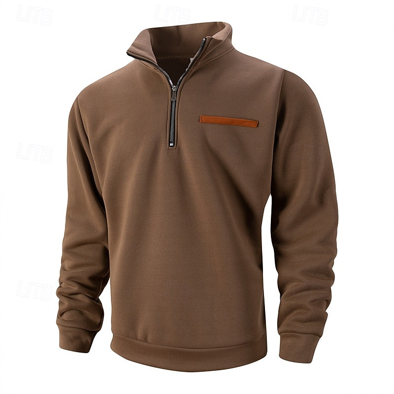 Quarter-Zip Pullover Sweatshirt Men's Beige Stand Collar – Casual, Office, Everyday Layering