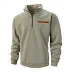 Quarter-Zip Pullover Sweatshirt Men's Beige Stand Collar – Casual, Office, Everyday Layering