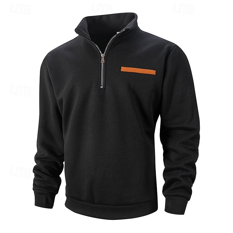 Quarter-Zip Pullover Sweatshirt Men's Beige Stand Collar – Casual, Office, Everyday Layering