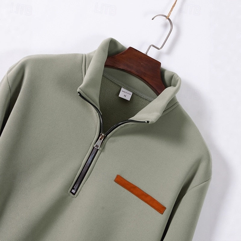 Quarter-Zip Pullover Sweatshirt Men's Beige Stand Collar – Casual, Office, Everyday Layering