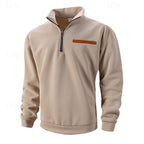 Quarter-Zip Pullover Sweatshirt Men's Beige Stand Collar – Casual, Office, Everyday Layering