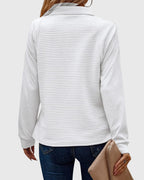 Quarter Zip Pullover Sweatshirt Pink Ribbed Women's Long Sleeve Top – Casual, Office