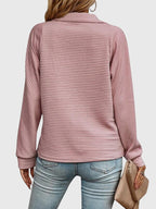 Quarter Zip Pullover Sweatshirt Pink Ribbed Women's Long Sleeve Top – Casual, Office