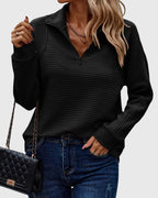 Quarter Zip Pullover Sweatshirt Pink Ribbed Women's Long Sleeve Top – Casual, Office