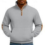 Quarter-Zip Pullover Sweatshirt Textured Waffle Knit Men's Stand Collar – Casual, Office, Gift