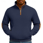 Quarter-Zip Pullover Sweatshirt Textured Waffle Knit Men's Stand Collar – Casual, Office, Gift