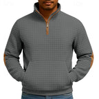 Quarter-Zip Pullover Sweatshirt Textured Waffle Knit Men's Stand Collar – Casual, Office, Gift