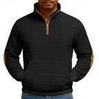 Quarter-Zip Pullover Sweatshirt Textured Waffle Knit Men's Stand Collar – Casual, Office, Gift