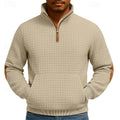 Quarter-Zip Pullover Sweatshirt Textured Waffle Knit Men's Stand Collar – Casual, Office, Gift