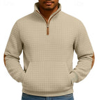 Quarter-Zip Pullover Sweatshirt Textured Waffle Knit Men's Stand Collar – Casual, Office, Gift