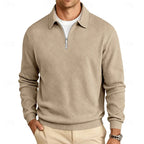 Quarter-Zip Pullover Textured Knit Men's Long Sleeve Polo Collar Sweatshirt – Casual, Office