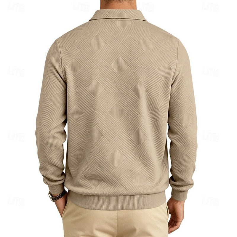 Quarter-Zip Pullover Textured Knit Men's Long Sleeve Polo Collar Sweatshirt – Casual, Office
