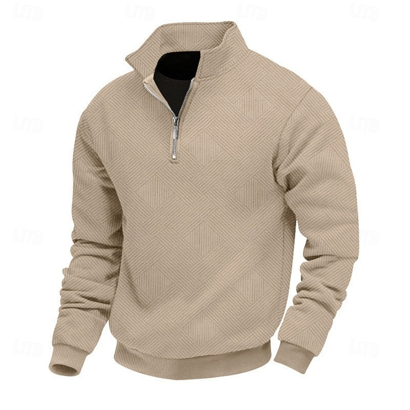 Quarter-Zip Pullover Textured Knit Men's Long Sleeve Polo Collar Sweatshirt – Casual, Office