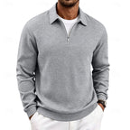 Quarter-Zip Pullover Textured Knit Men's Long Sleeve Polo Collar Sweatshirt – Casual, Office