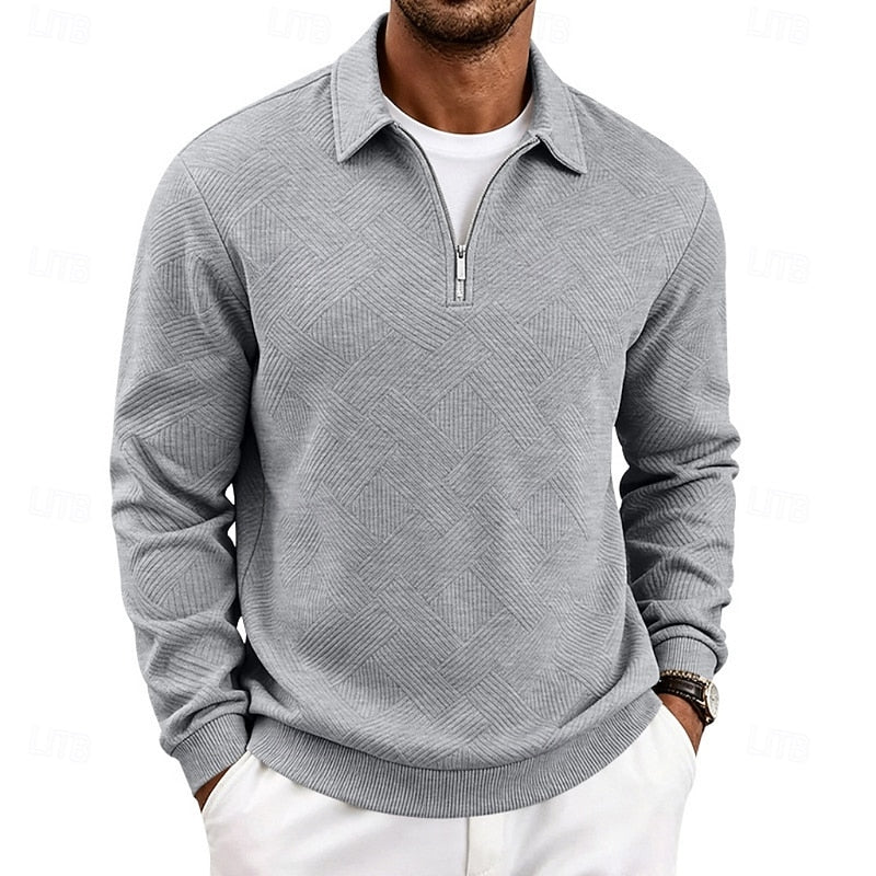 Quarter-Zip Pullover Textured Knit Men's Long Sleeve Polo Collar Sweatshirt – Casual, Office