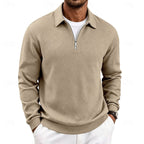 Quarter-Zip Pullover Textured Knit Men's Long Sleeve Polo Collar Sweatshirt – Casual, Office