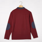 Quarter-Zip Pullover Waffle Knit Men's Colour Block Long Sleeve Sweatshirt – Casual, Office, Gift